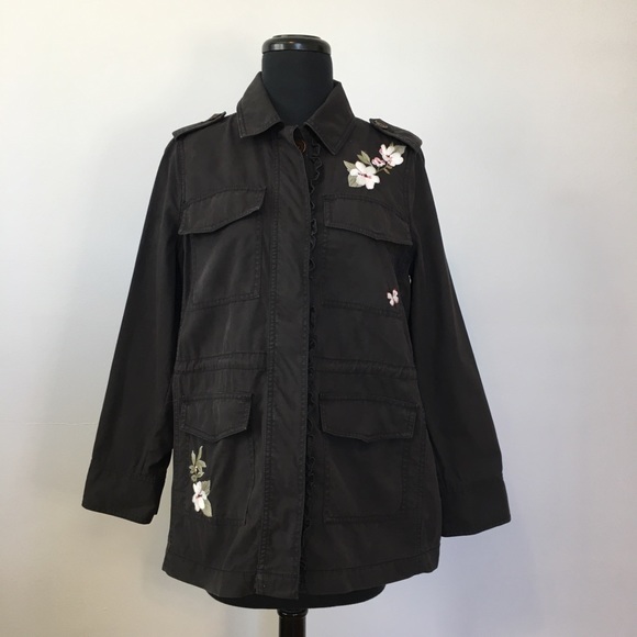 NWOT Kate Spade Floral Four Pocket Army Jacket In Black, XS - Picture 3 of 16